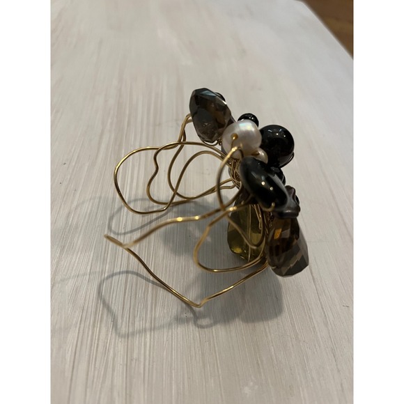 Tonobi Cuff Bracelet Designer Onyx Fox Tail Amethyst & Freshwater Pearl Natural - Picture 8 of 16